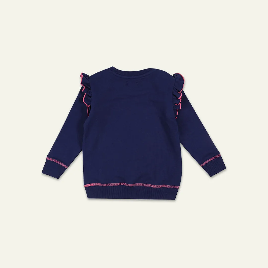 Navy Petal Slogan Print Sweatshirt