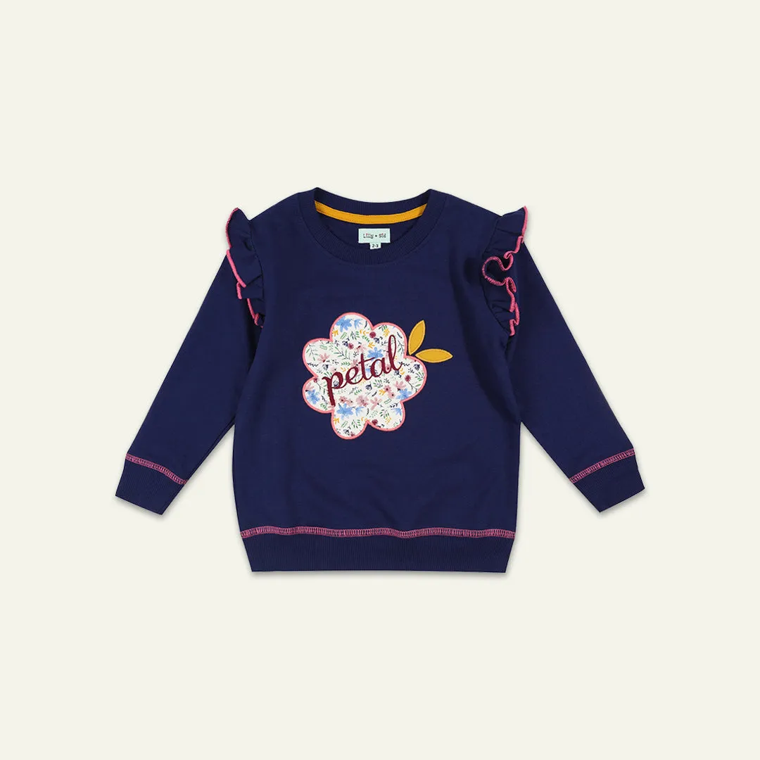 Navy Petal Slogan Print Sweatshirt