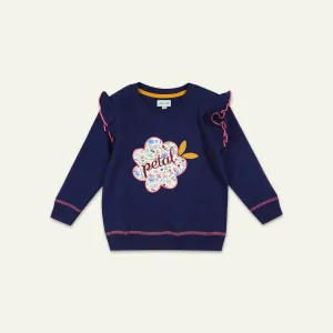 Navy Petal Slogan Print Sweatshirt