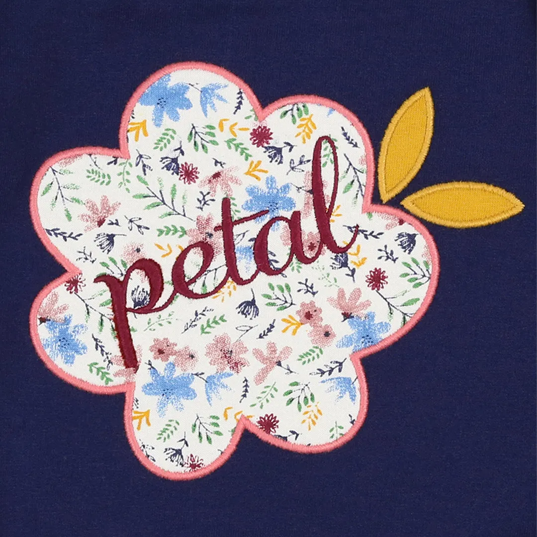 Navy Petal Slogan Print Sweatshirt