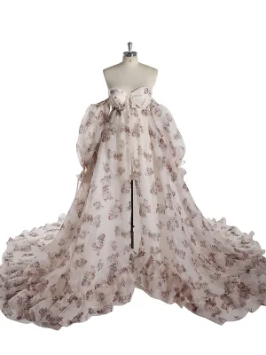 New Floral Printed Silk Organza Maternity Photoshoot Dress YW240058