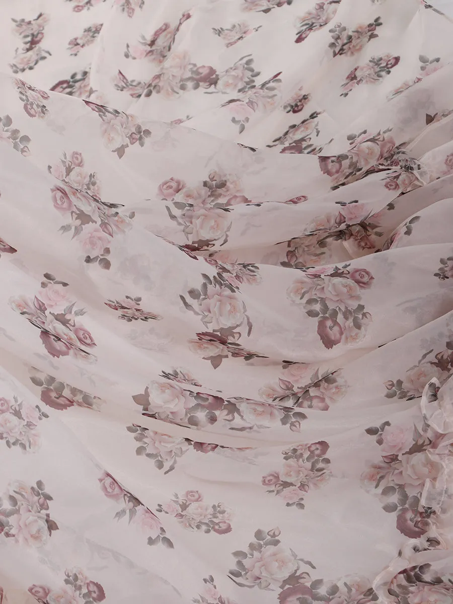 New Floral Printed Silk Organza Maternity Photoshoot Dress YW240058