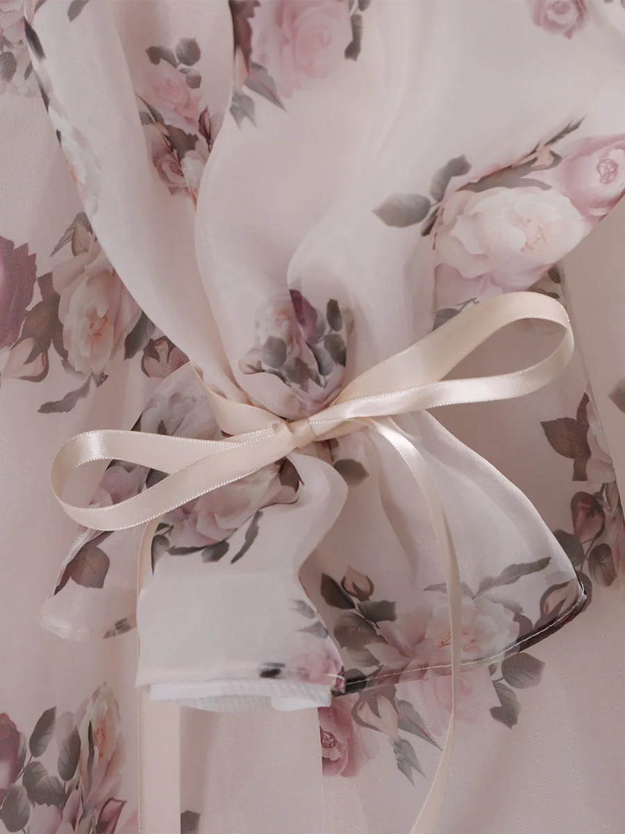 New Floral Printed Silk Organza Maternity Photoshoot Dress YW240058