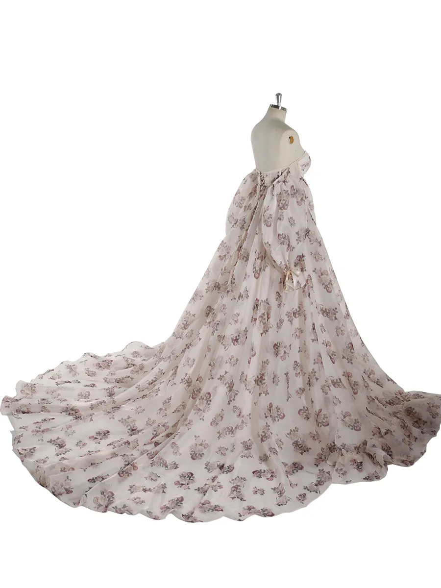 New Floral Printed Silk Organza Maternity Photoshoot Dress YW240058