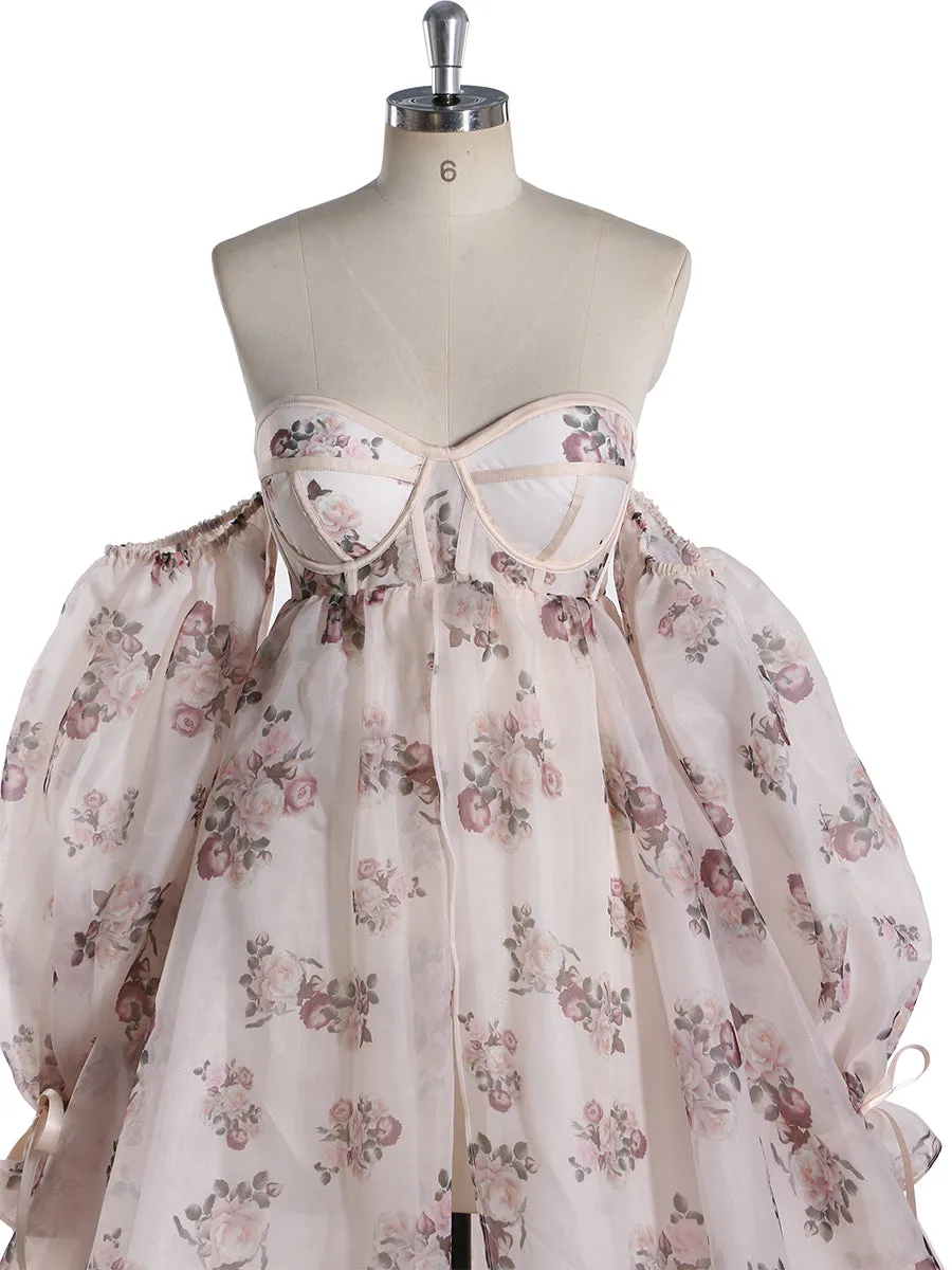 New Floral Printed Silk Organza Maternity Photoshoot Dress YW240058