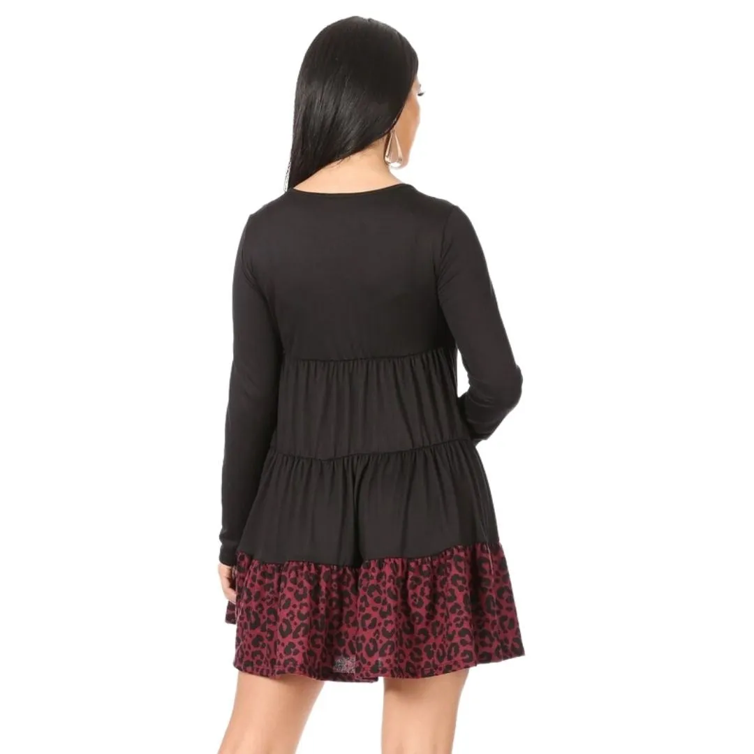 New Moa Gray and Black Color Block Animal Print Mini Dress NWMD822-GRAY
