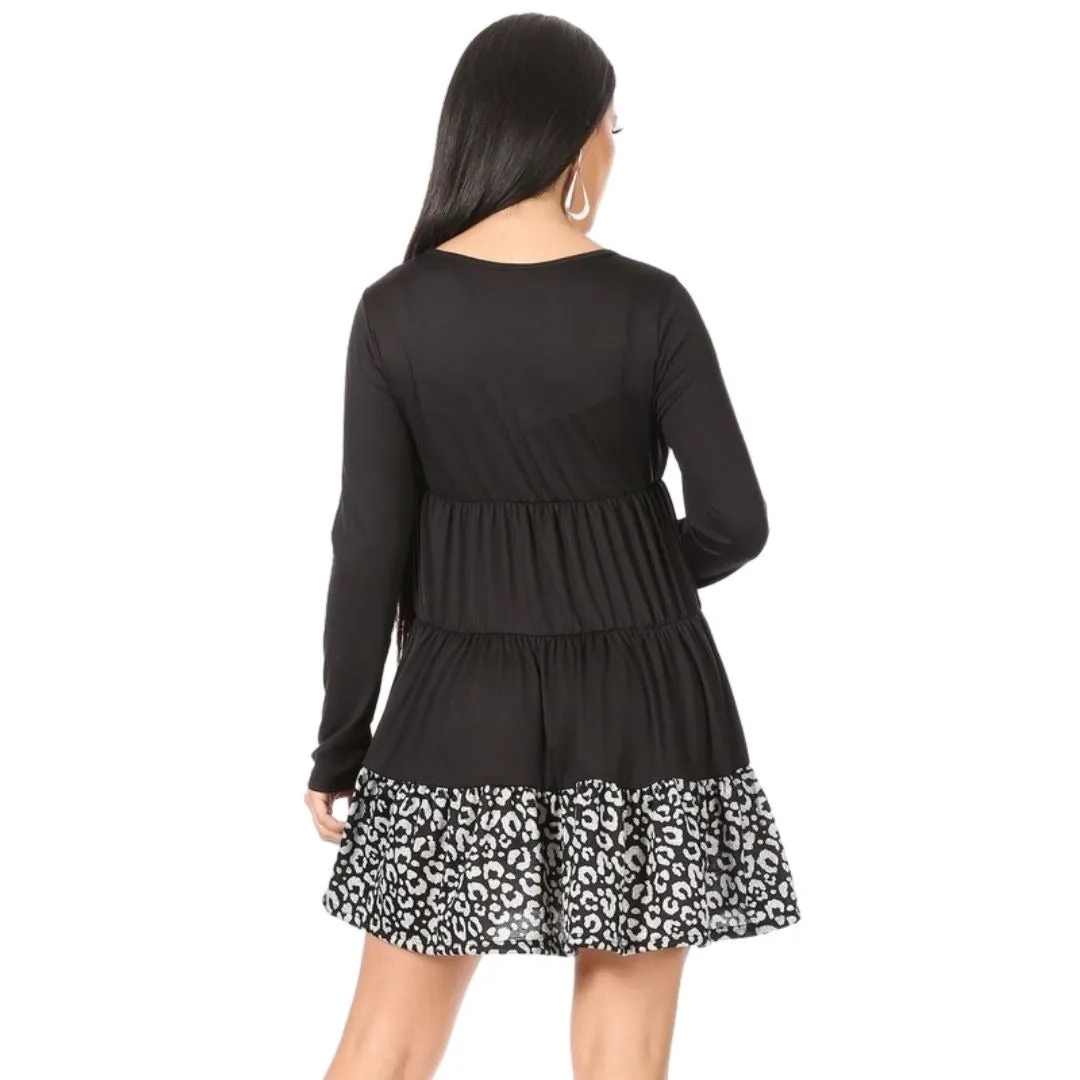 New Moa Gray and Black Color Block Animal Print Mini Dress NWMD822-GRAY