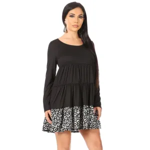 New Moa Gray and Black Color Block Animal Print Mini Dress NWMD822-GRAY