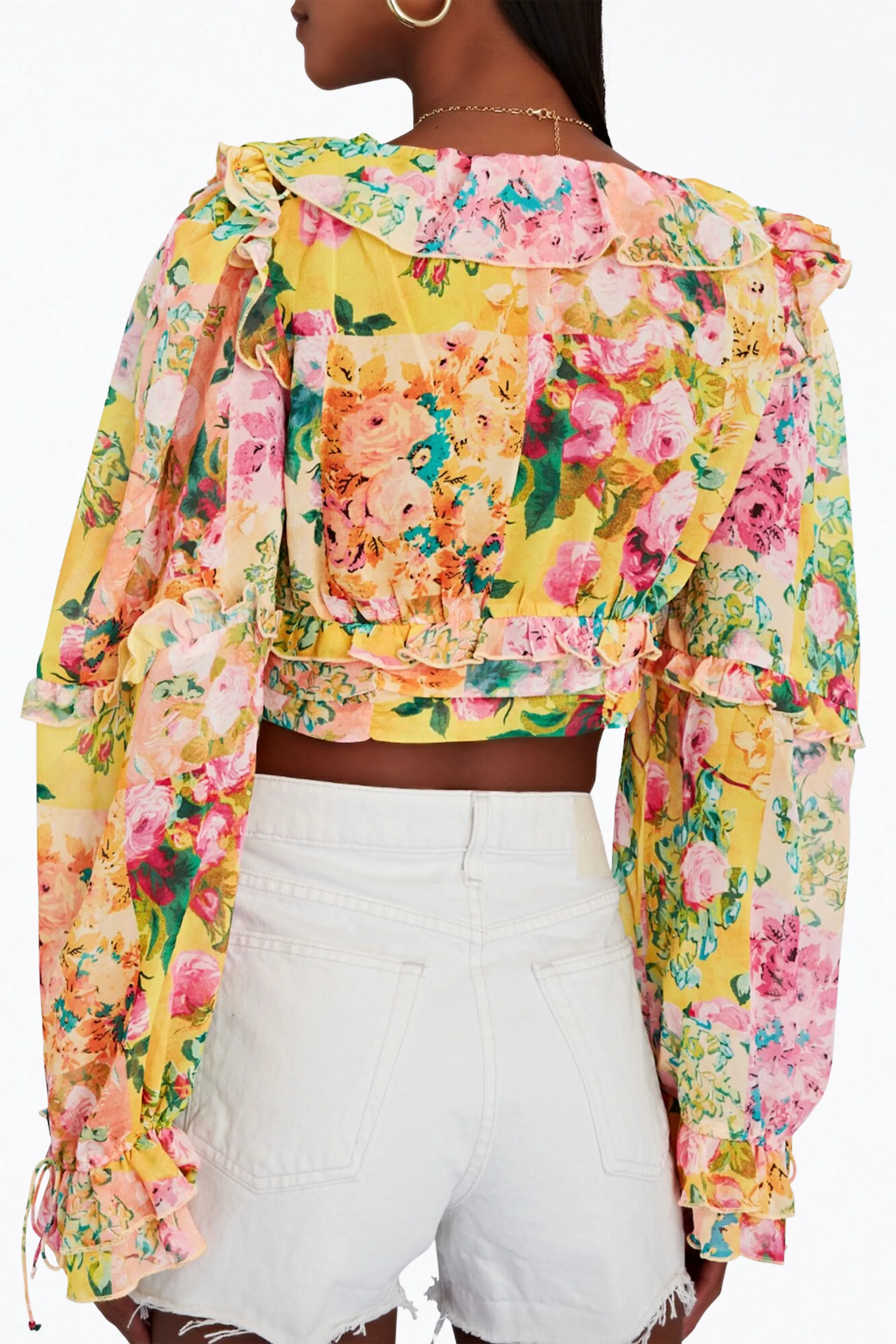 NINA FLORAL-PRINT CROPPED CHIFFON TOP