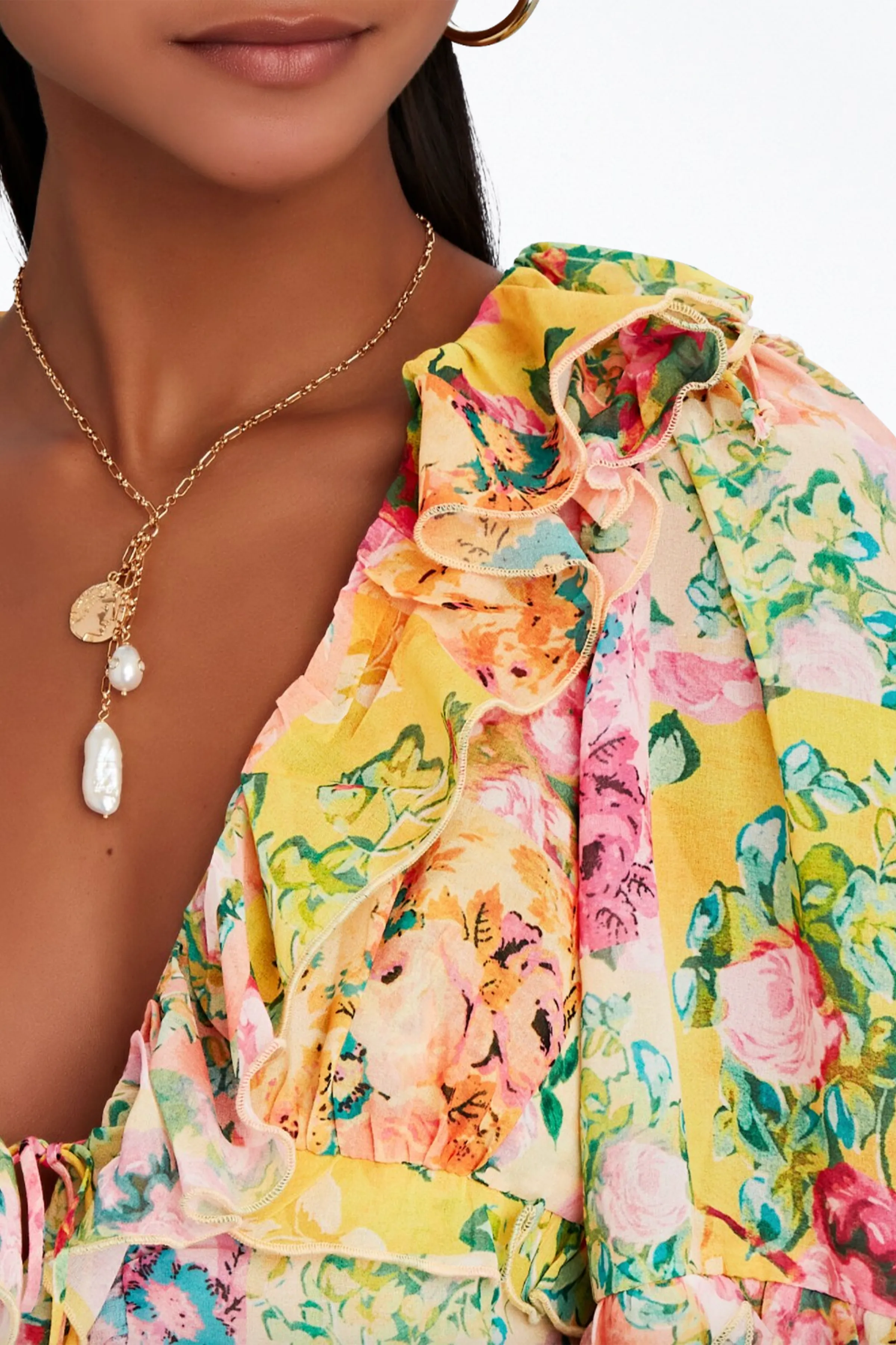 NINA FLORAL-PRINT CROPPED CHIFFON TOP