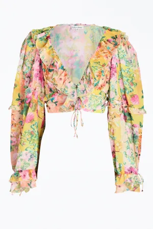 NINA FLORAL-PRINT CROPPED CHIFFON TOP