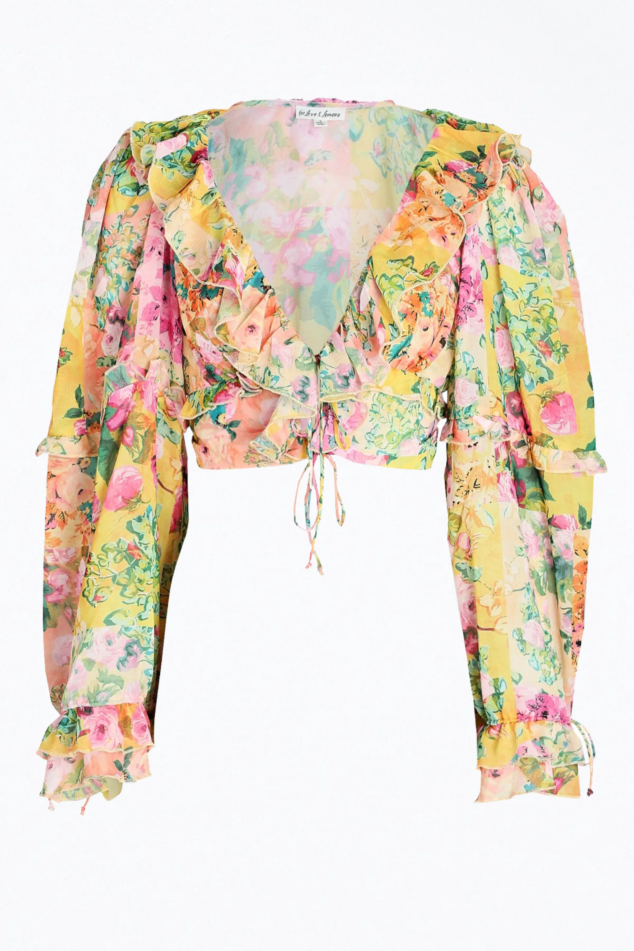 NINA FLORAL-PRINT CROPPED CHIFFON TOP