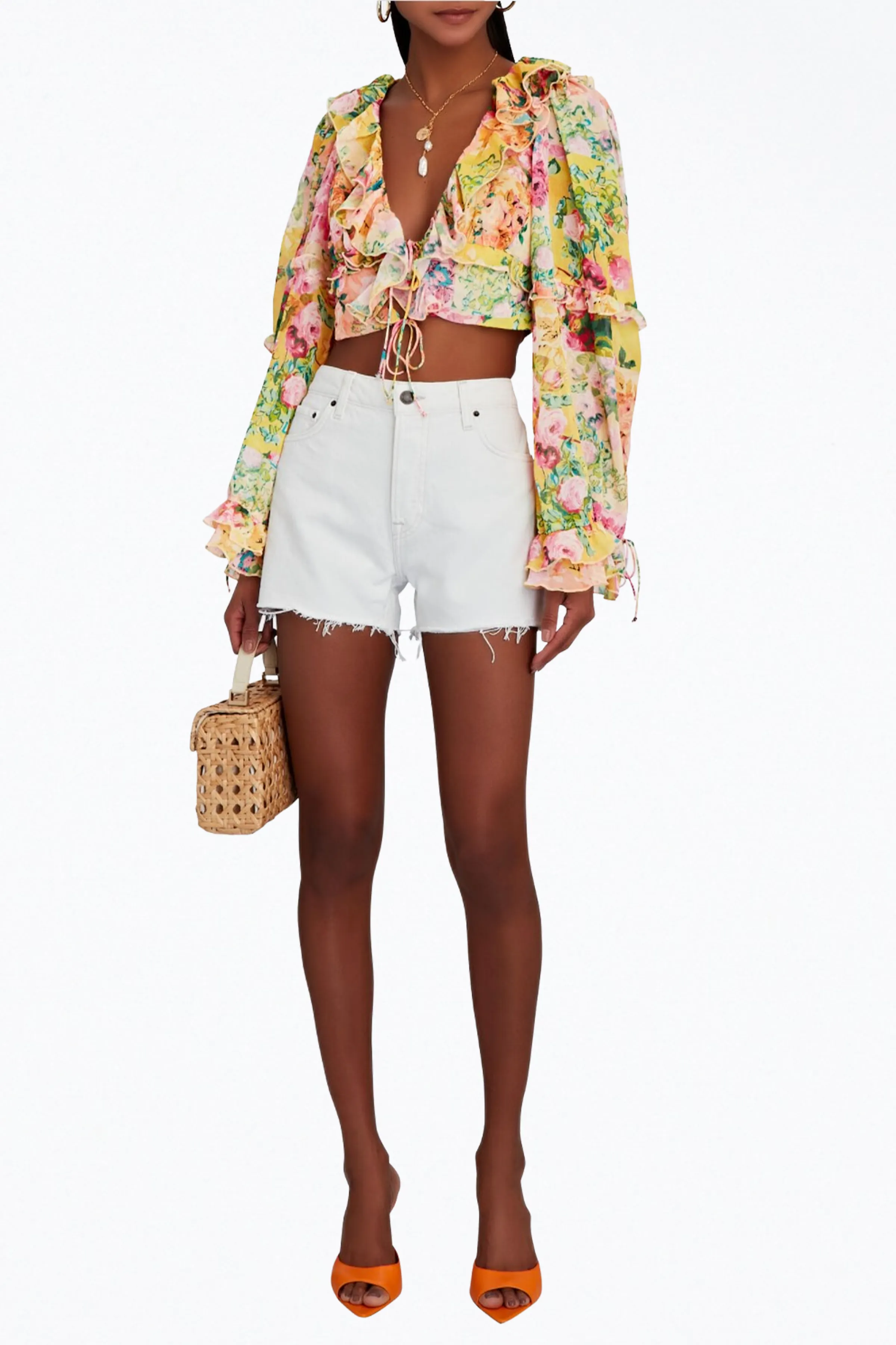 NINA FLORAL-PRINT CROPPED CHIFFON TOP