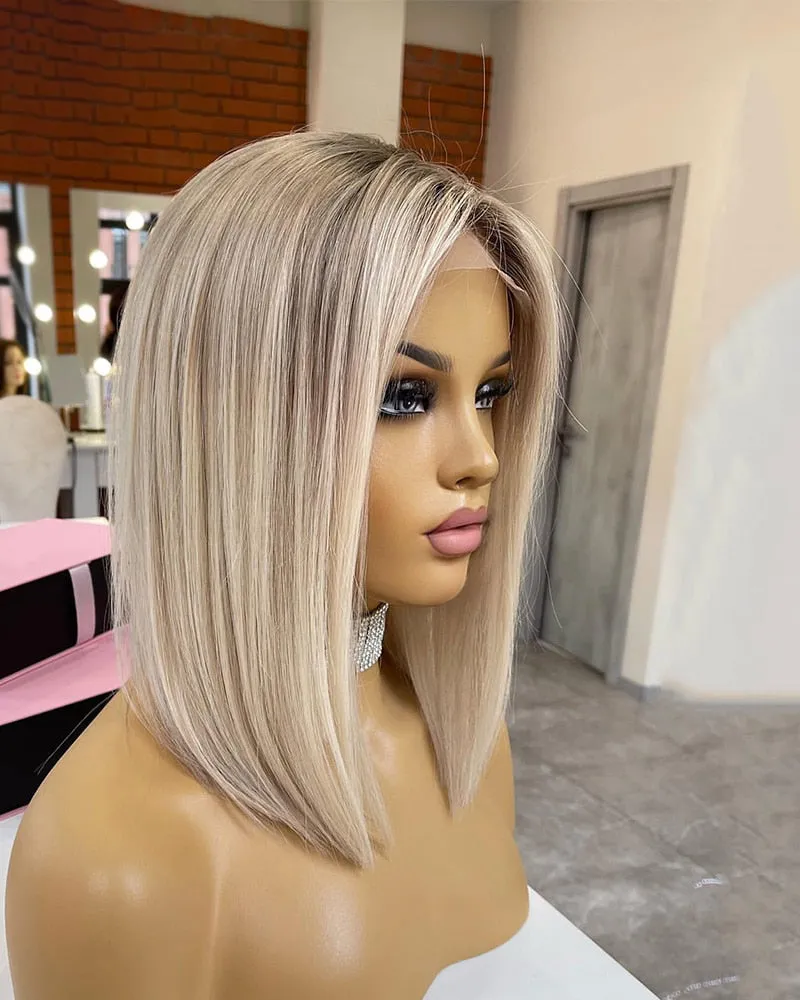 Ombre Blonde Short Bob  Human Wigs Lace Front Wigs Natural Hairline