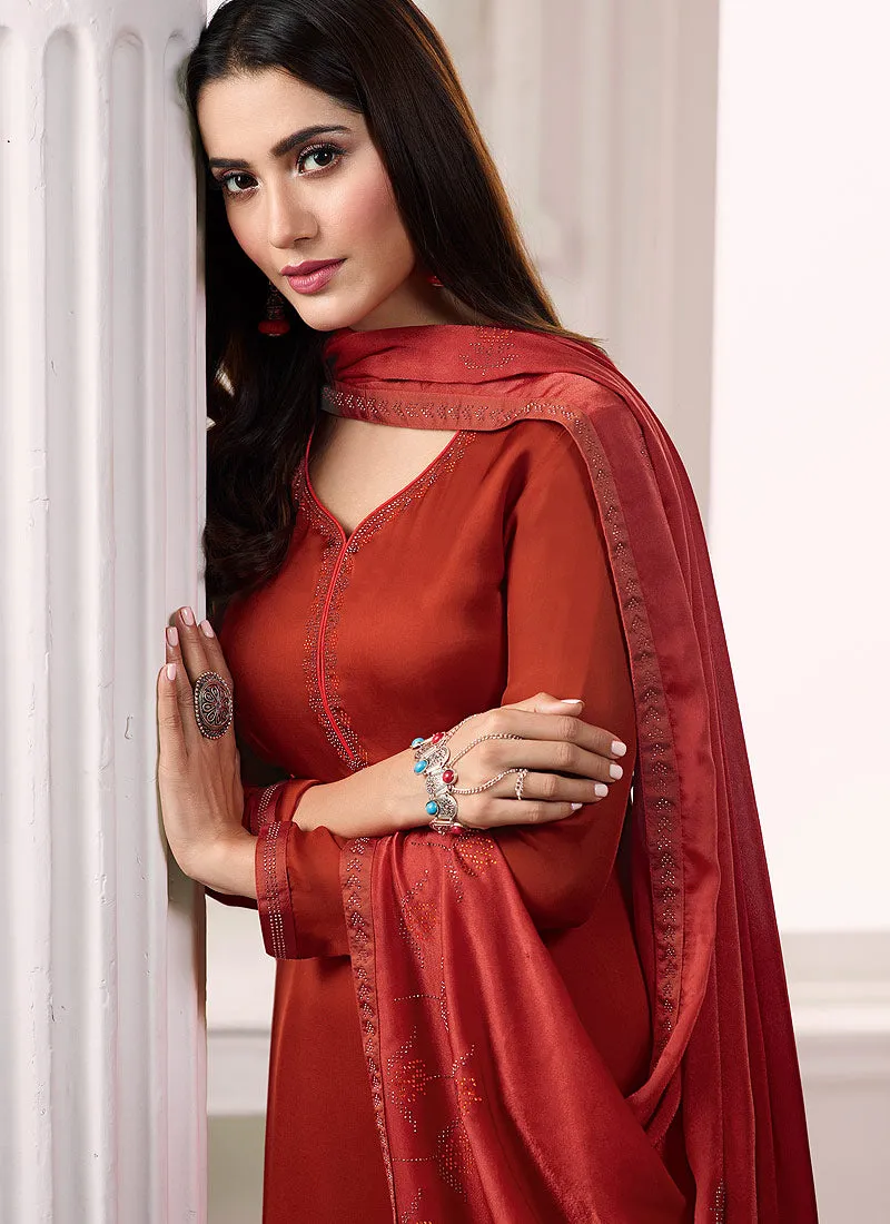 Orange Embroidered Salwar Kameez Suit
