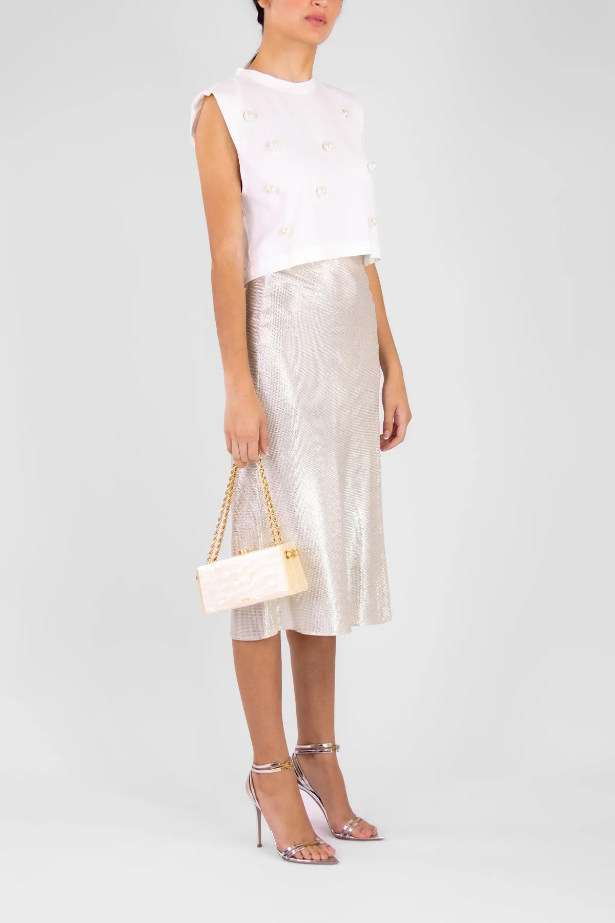 Organic Cotton Jersey Oversize Pearls T-Shirt in White