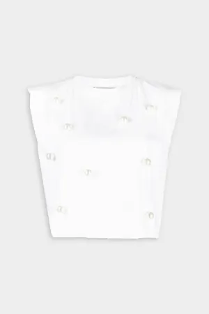 Organic Cotton Jersey Oversize Pearls T-Shirt in White