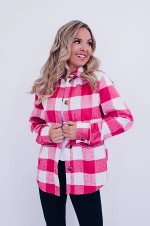 Paris Plaid Flannel Rhinestone Jacket - Pink