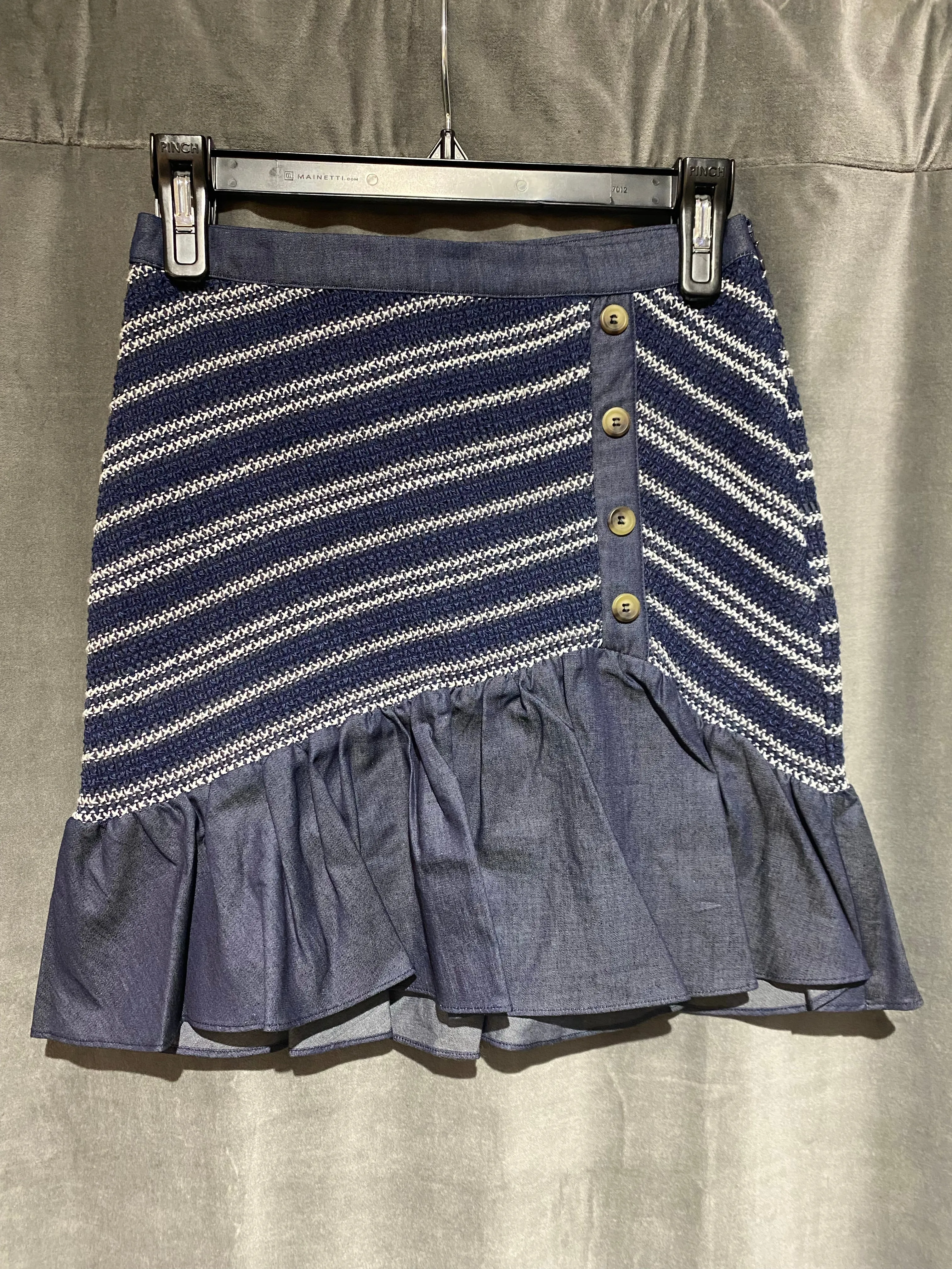 Parker Chambray Fit and Flare Mini Skirt with Ruffle Bottom