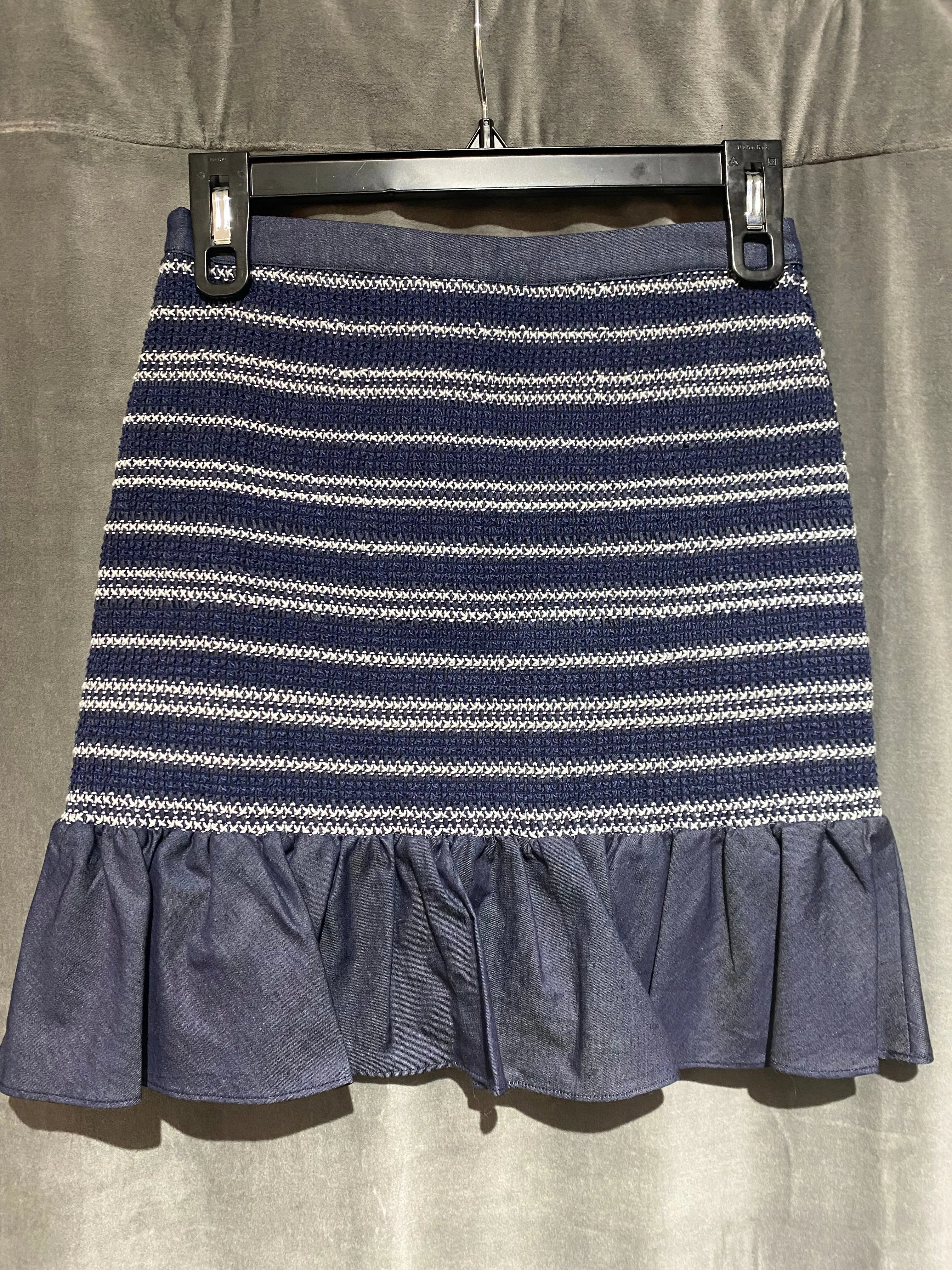 Parker Chambray Fit and Flare Mini Skirt with Ruffle Bottom
