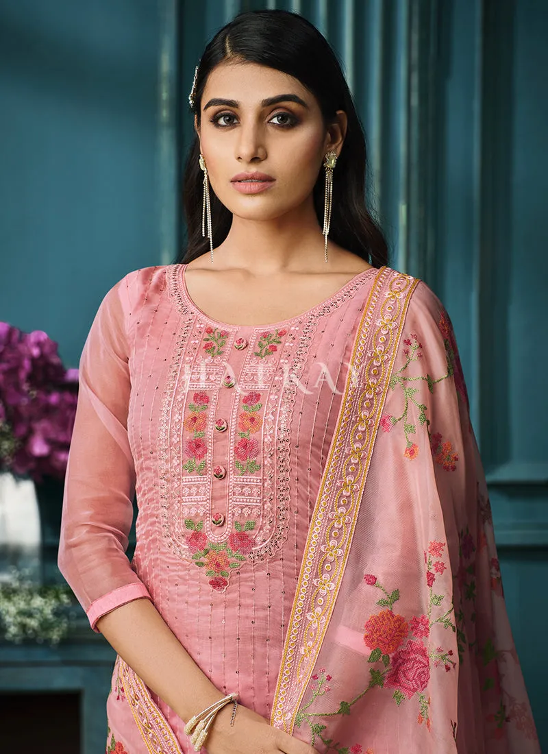Peach Multi Embroidered Pakistani Pant Style Suit