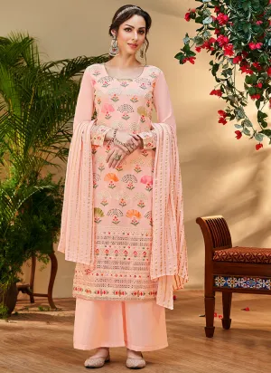 Peach Multi Floral Embroidery Palazzo Style Suit