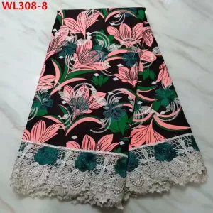 Petal Rose Embroidered Super Wax Cotton Fabric 5 Yards
