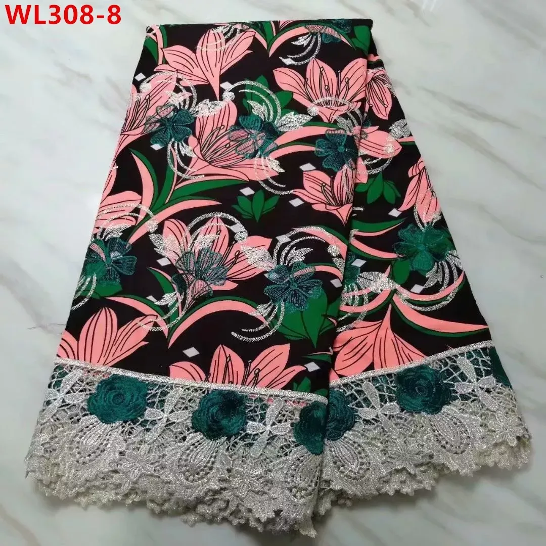 Petal Rose Embroidered Super Wax Cotton Fabric 5 Yards