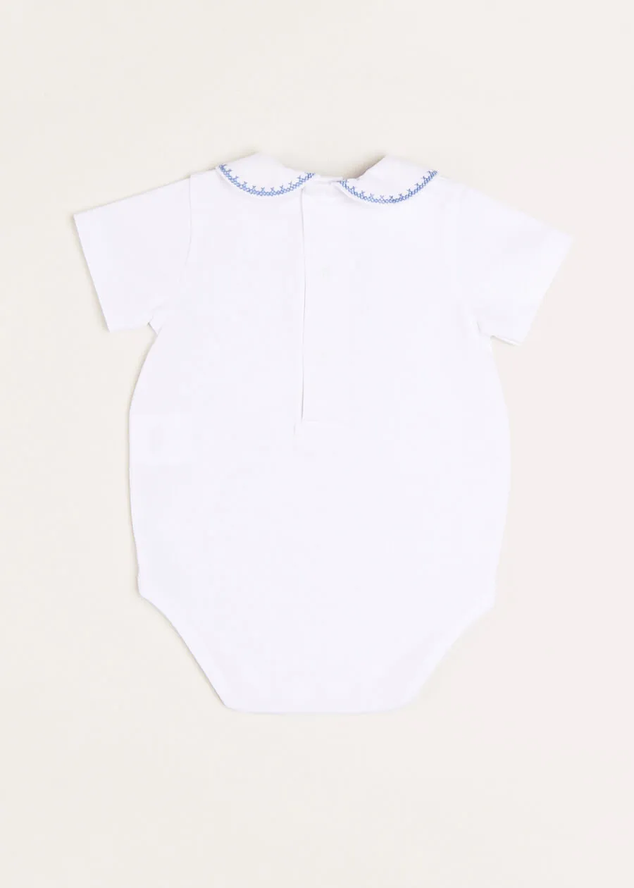 Peter Pan Collar Embroidered Detail Short Sleeve Bodysuit in Blue (3mths-3yrs)