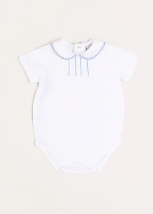 Peter Pan Collar Embroidered Detail Short Sleeve Bodysuit in Blue (3mths-3yrs)