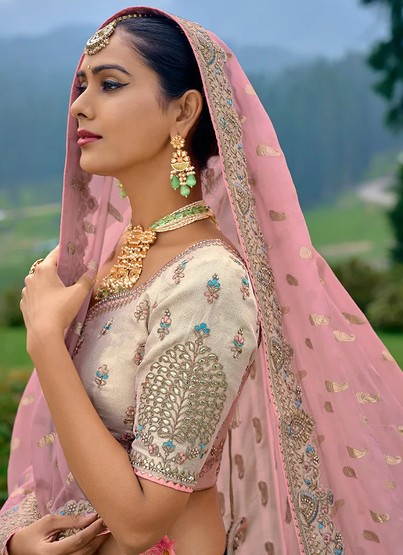 Pink Beige Multicolored Embroidery Wedding Lehenga Choli