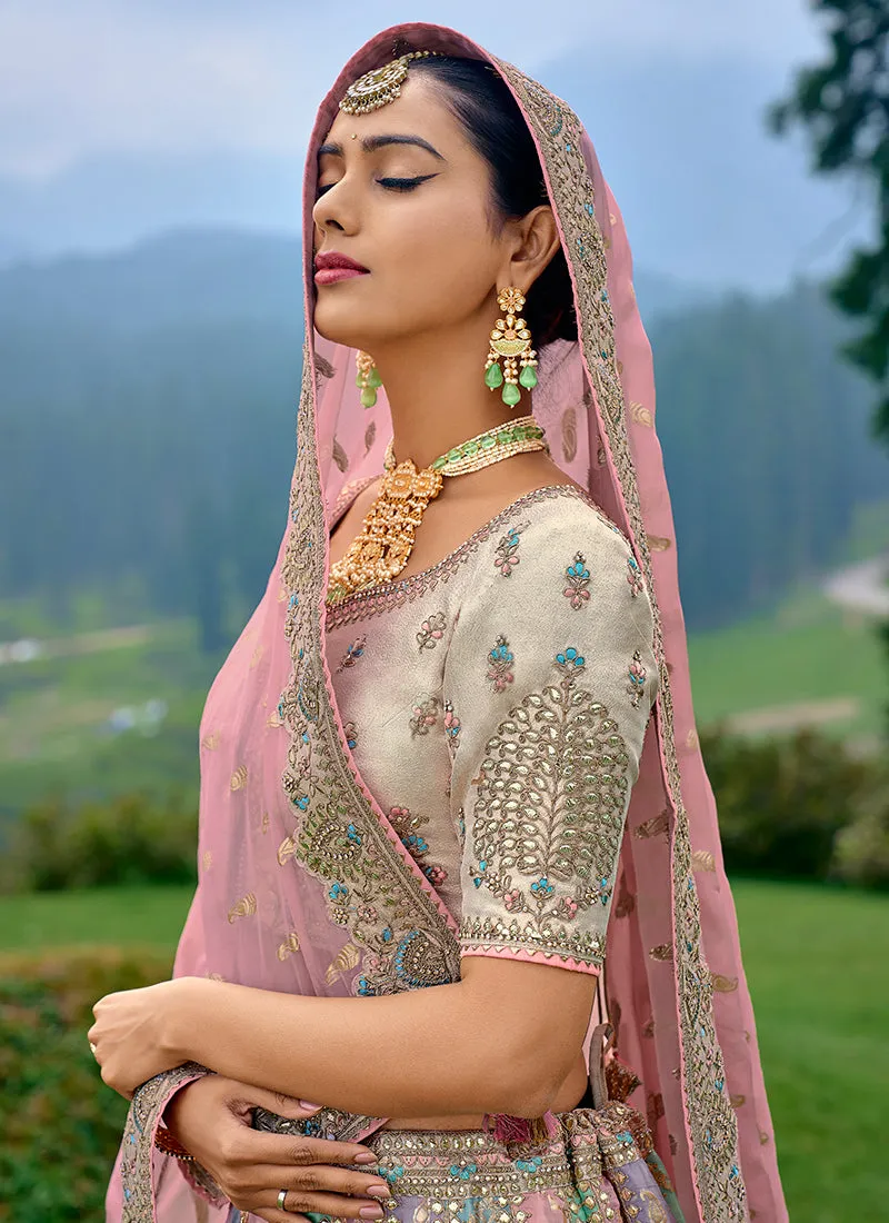 Pink Beige Multicolored Embroidery Wedding Lehenga Choli