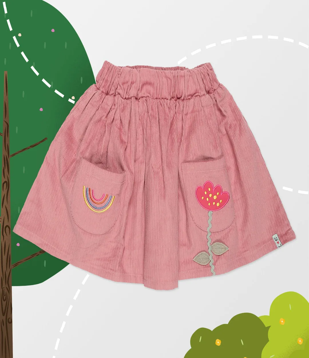 Pink Tulip And Rainbow Applique Skirt