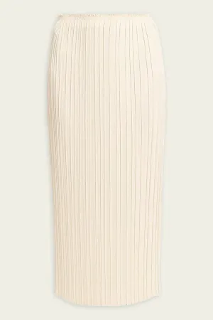 Pleated Satin Straight Pull-On Skirt in Bell