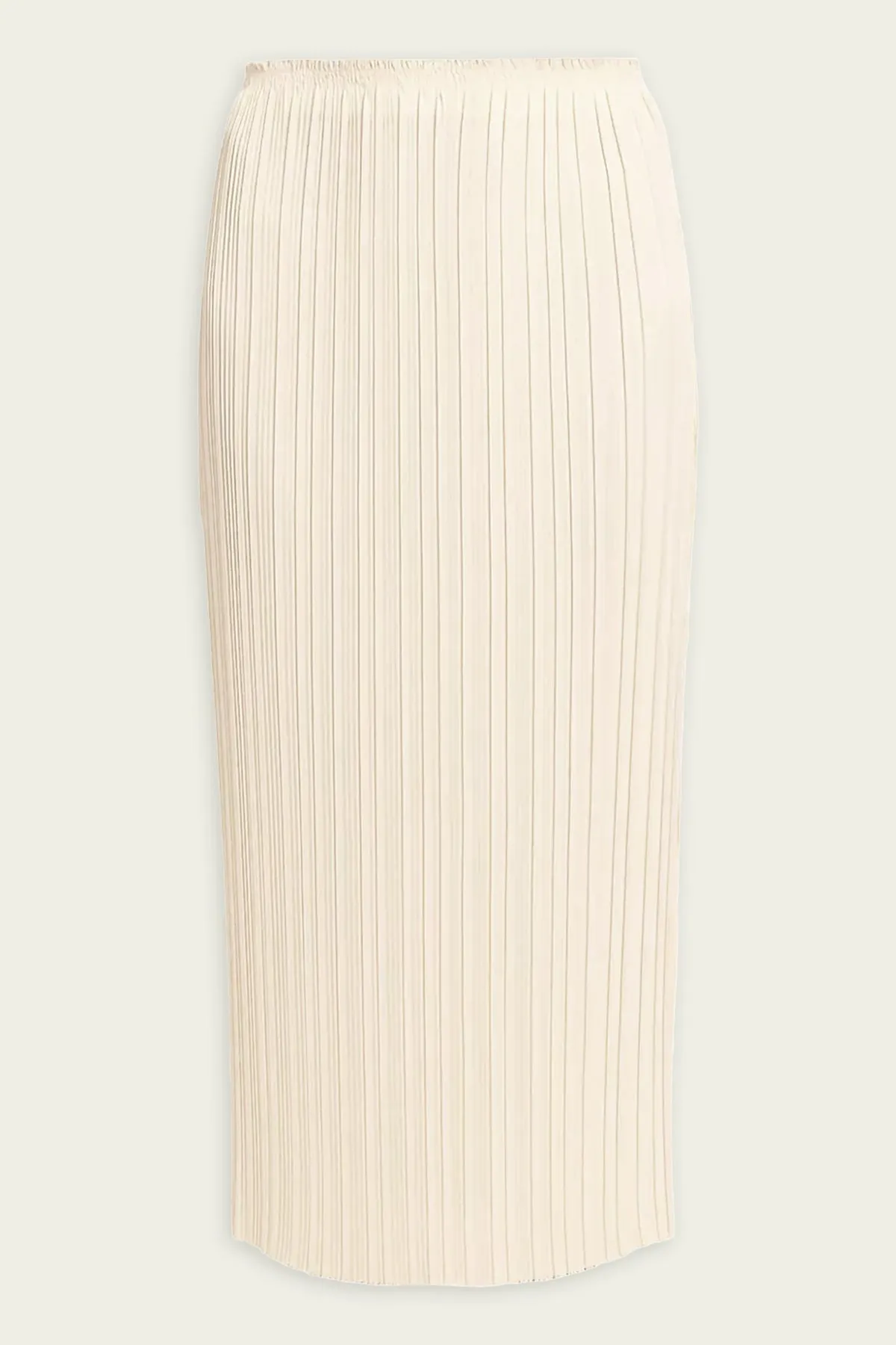 Pleated Satin Straight Pull-On Skirt in Bell