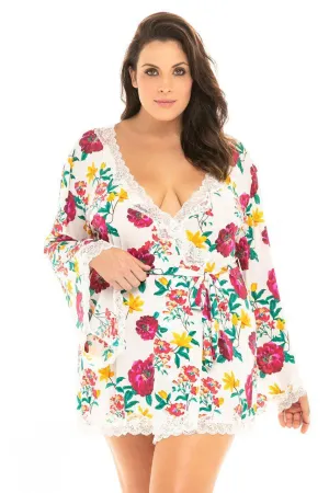 Plus Size Floral Lace Trimmed Robe