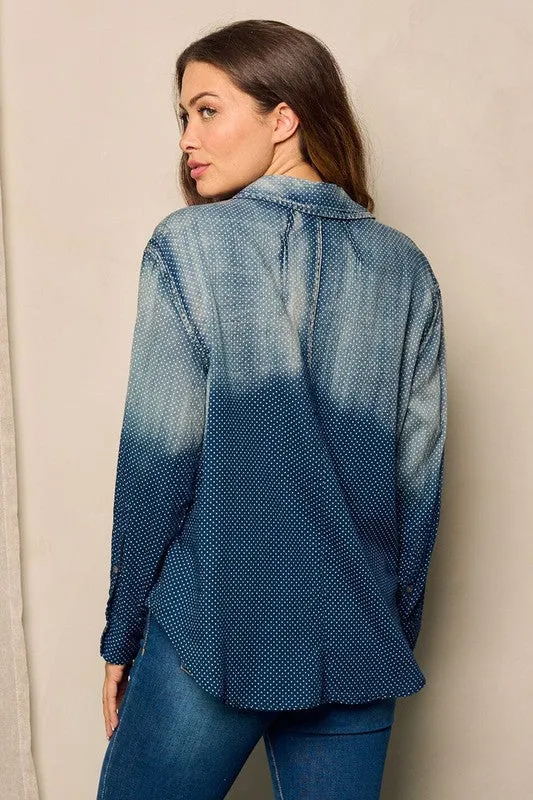 Polka Dot Chambray Top