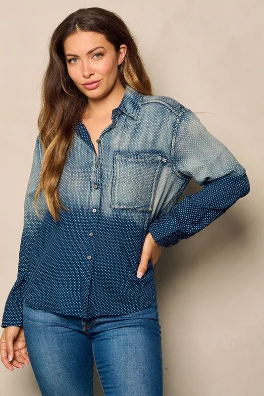 Polka Dot Chambray Top
