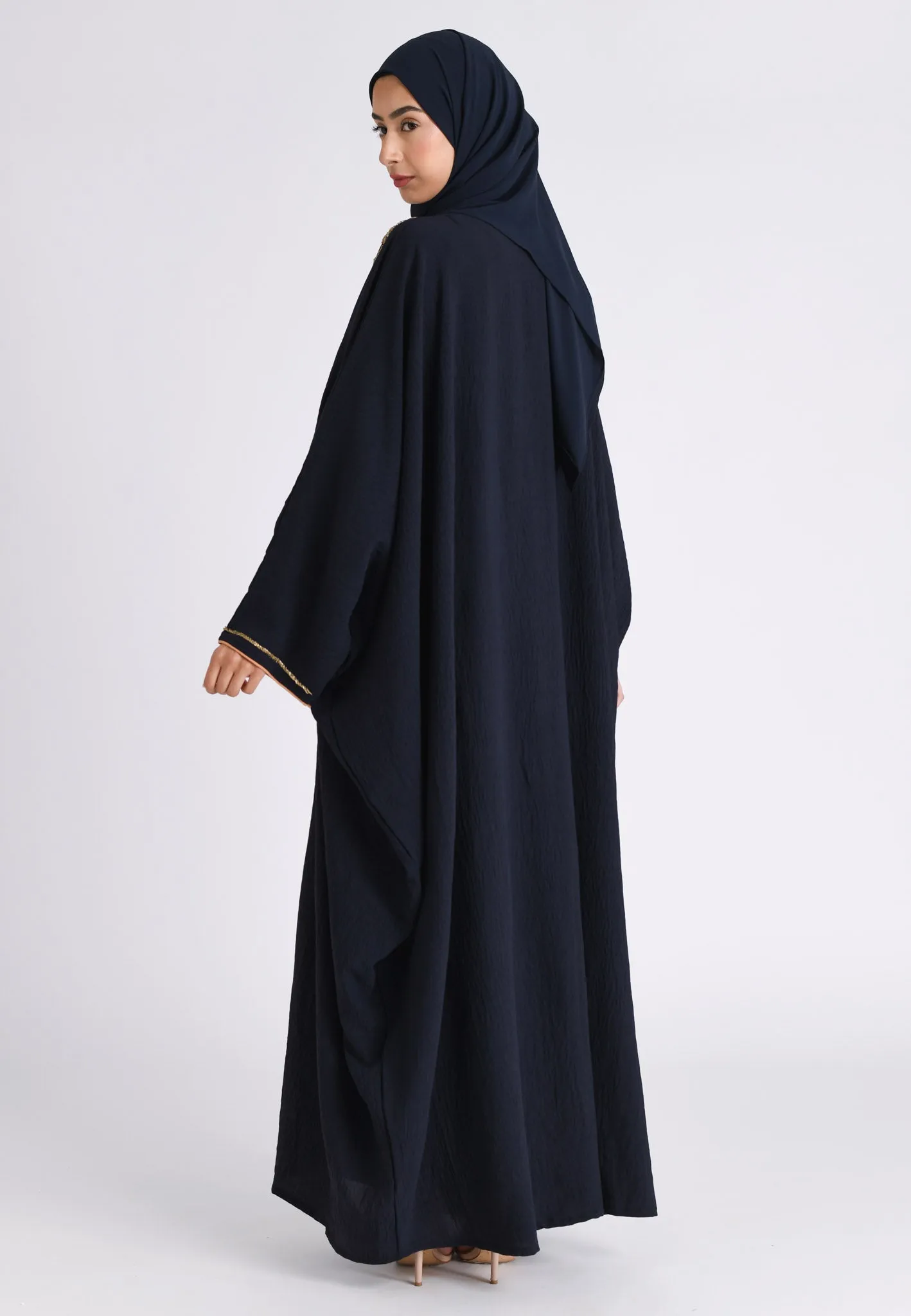 Premium Luxury Navy Embellished Open Farasha Abaya