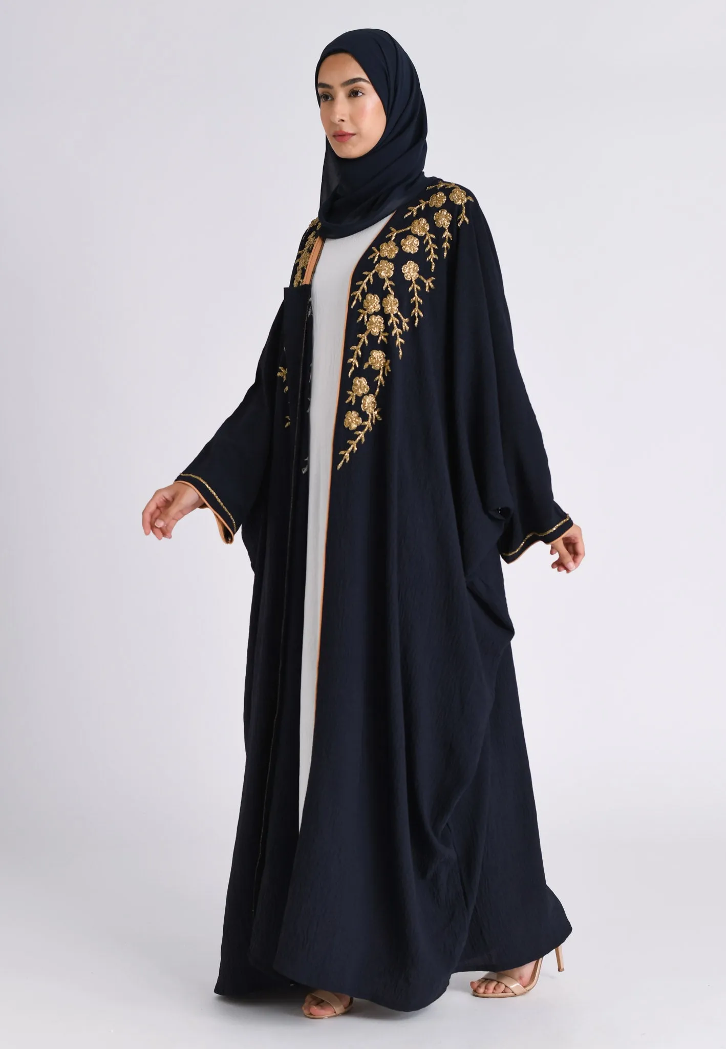 Premium Luxury Navy Embellished Open Farasha Abaya
