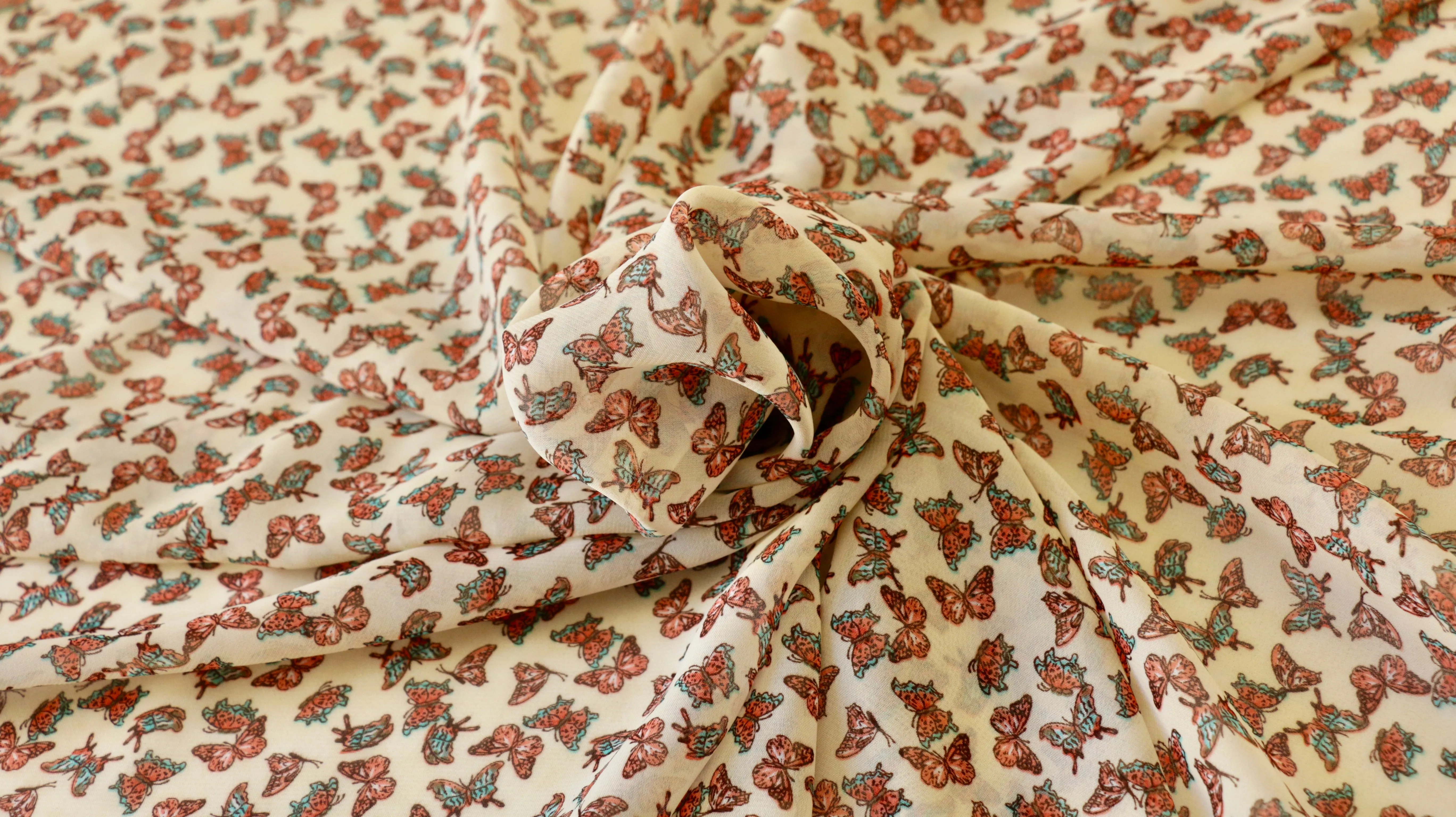 PRINTED CHIFFON FABRIC - Small butterfly design