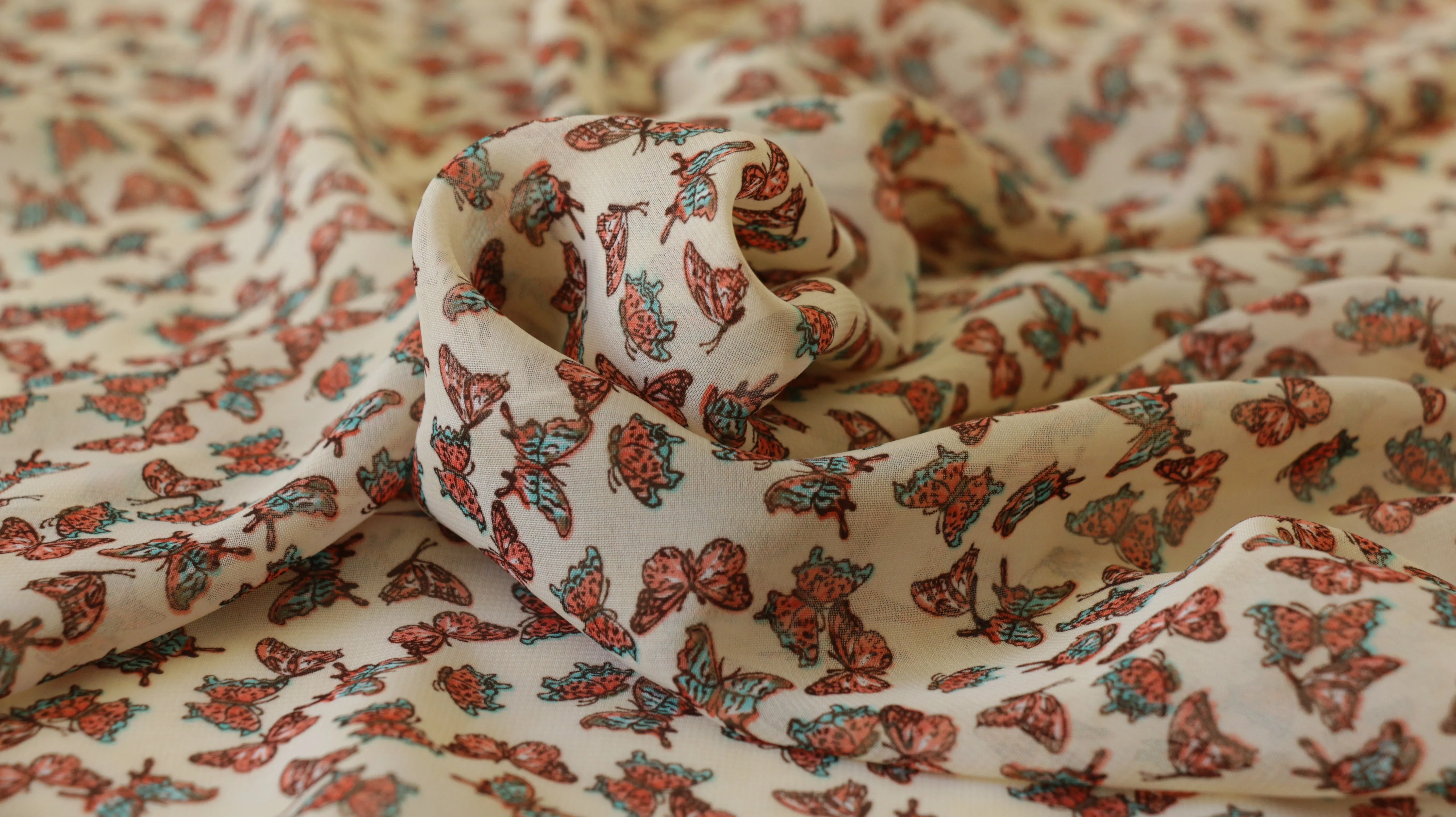 PRINTED CHIFFON FABRIC - Small butterfly design