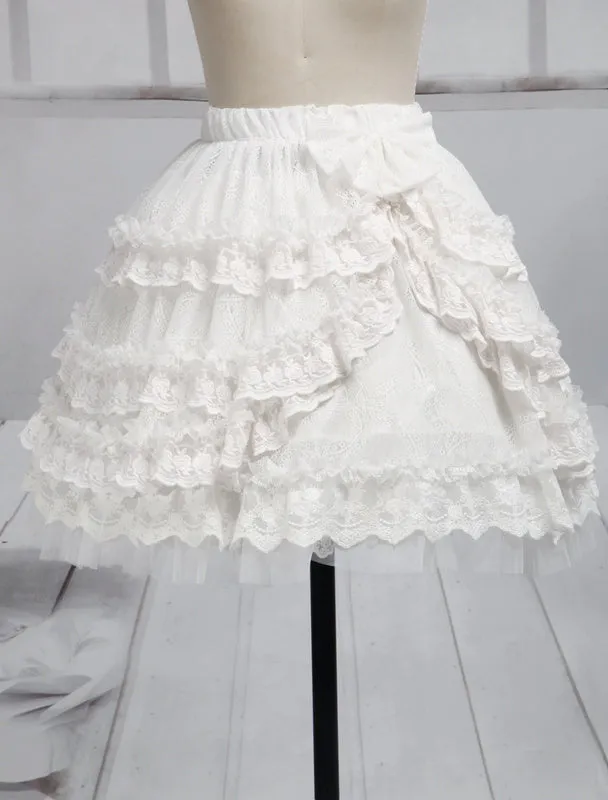 Pure White Lace Lolita Short Skirt Lace Trim Ruffles