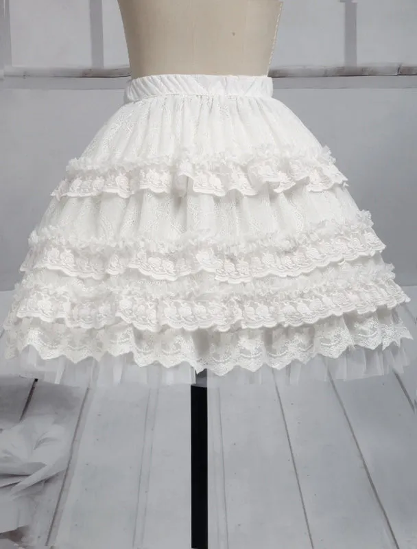 Pure White Lace Lolita Short Skirt Lace Trim Ruffles