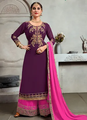 Purple And Pink Golden Embroidered Pakistani Palazzo Suit