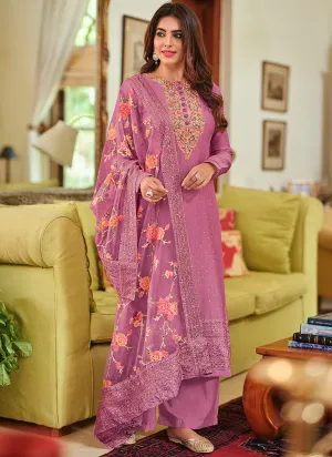 Purple Multi Floral Embroidery Palazzo Suit