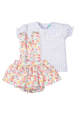 "Anabel" Lilac, Lemon & Coral Floral Skirt & Blouse