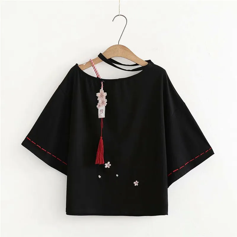 "CHERRY BLOSSOM EMBROIDERED" TOP   PLEATED SKIRT SET K092512