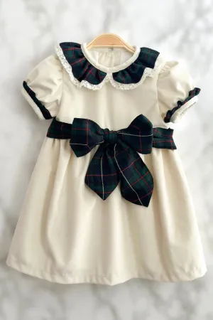 "Genoveva" Cream Velvet Tartan Dress