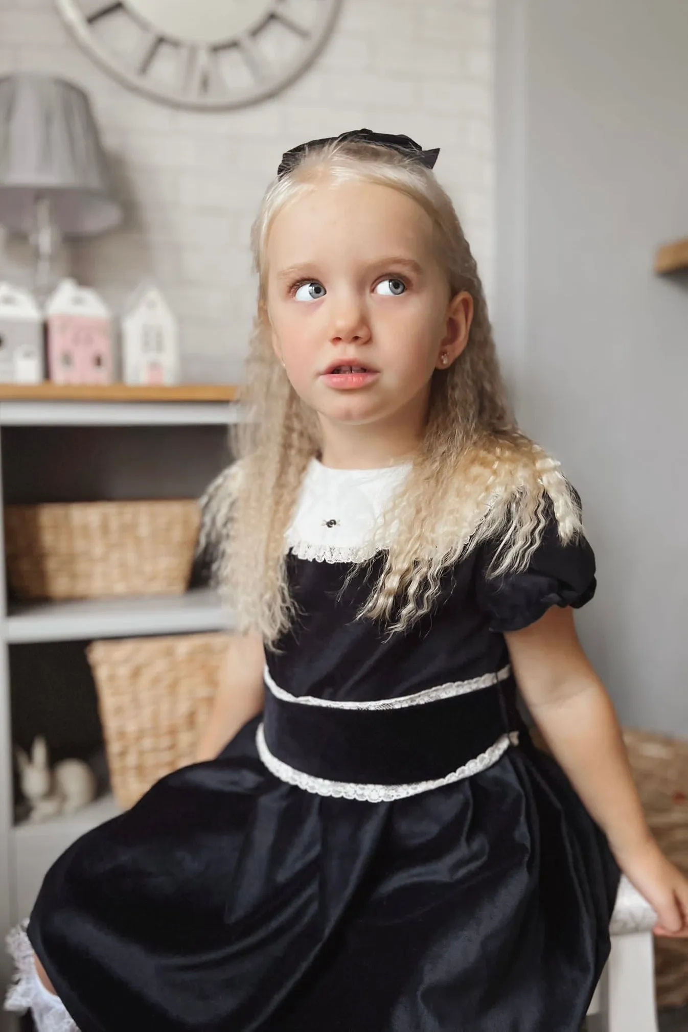 "Verity" Black Velvet Embroidered Dress